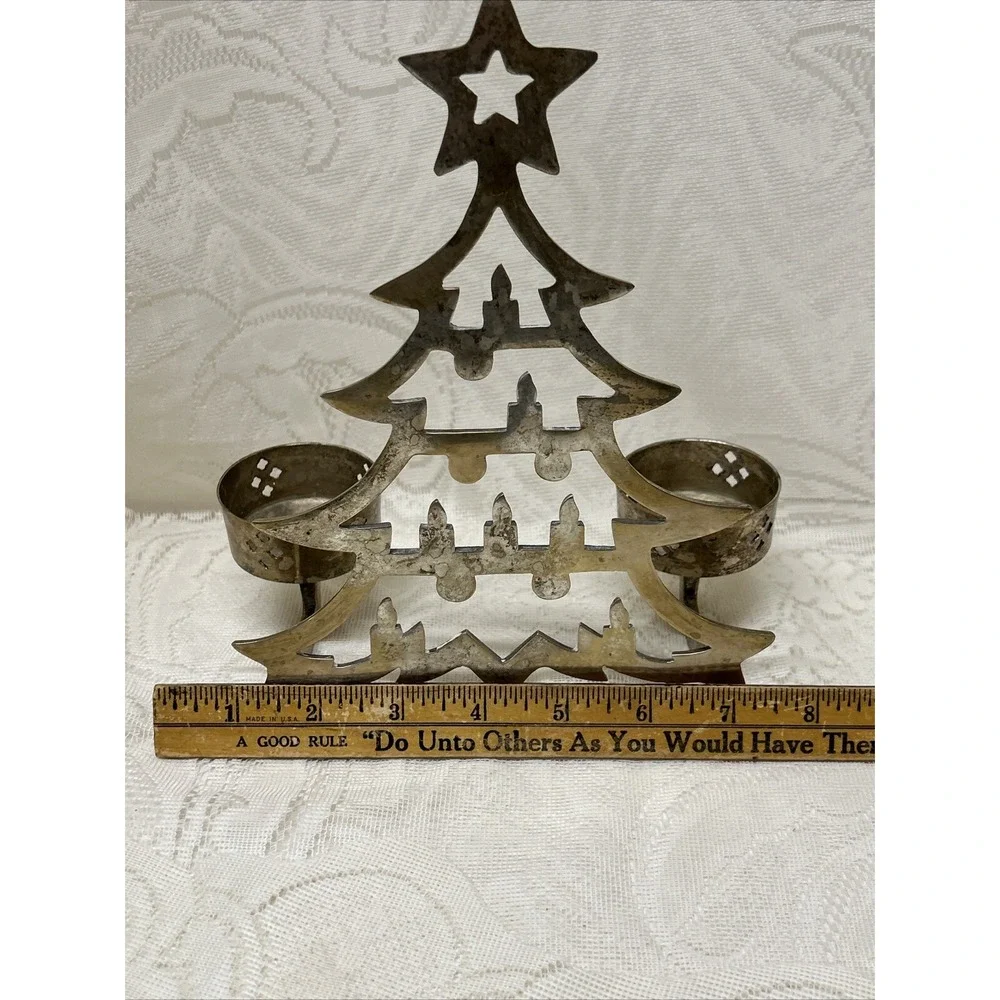 Vintage Silver‎ Plated Christmas Tree 2 Candle Holder International Silver Co